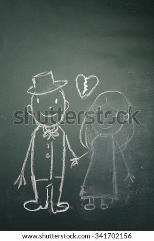 drawing on the chalkboard husband and wife breakup and women is being erase