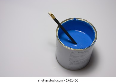 drawing pencil in blue paint