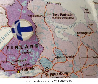 Drawing Pin Flag Of Finland On The Map