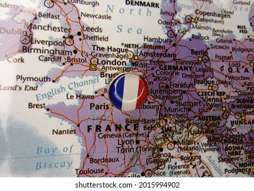  Drawing Pin Flag Of France On The Map