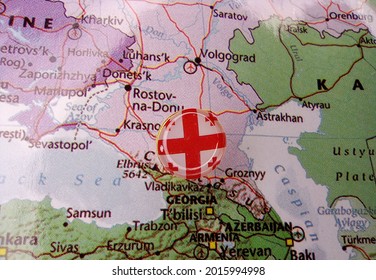 Drawing Pin Flag Of Georgia On The Map