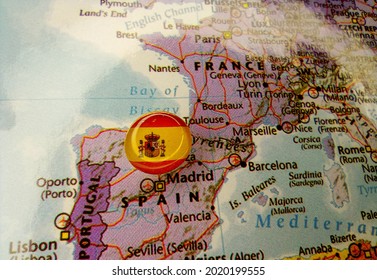  Drawing Pin Flag Of Spain On The Map