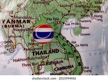 Drawing Pin Flag Of Thailand On The Map