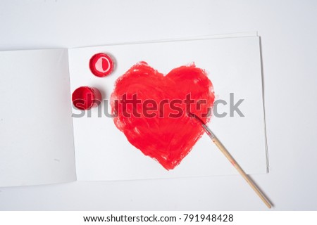 drawing red heart isolated on white background. Bright big painting heart