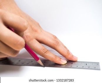 Drawing Straight Line With Pencil And Ruler