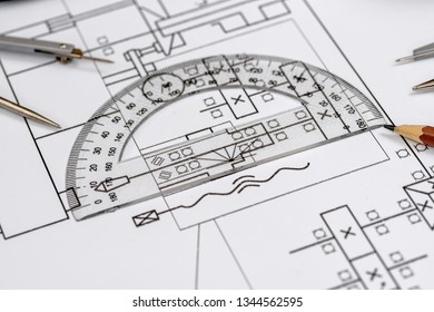 Drawing Tool Scale On Technical Sketch Stock Photo 1344562595 ...