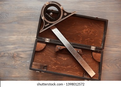 drawing tools, concept engineering project vintage / compass pencil paper education drafting