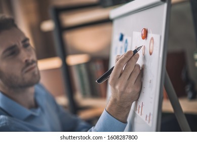 Drawing. Young bearded man in eyeglasses making drawings - Shutterstock ID 1608287800