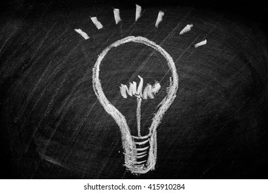 Draws A Chalk Lightbulb On A Black Board