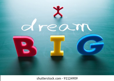 dream big words on blackboard with colorful alphabets.