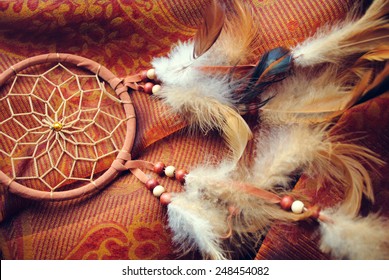 Dream Catcher On Red Canvas