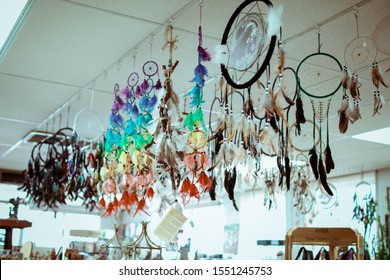 Dream Catchers Hanging In A New Age Store, Enchanted Forest For Sail In Fort Worth Texas, In November 2017