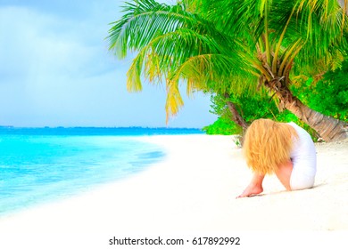 Dream scape Escape with beauty girl on Maldives - Shutterstock ID 617892992