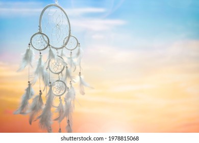 Dreamcatcher background at sunset with copy space