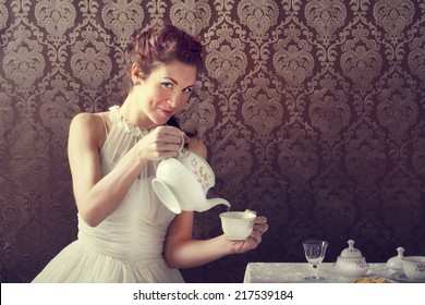 Dreamer Woman Drinking Tea At Tea Time