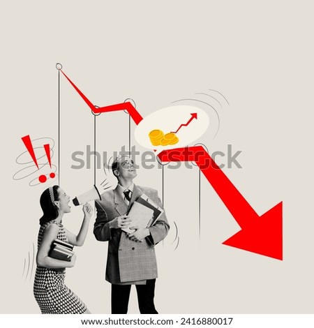 Dreaming about financial stability and growth. Financial arrow going down. Optimism and realism. Conceptual design. Concept of economic crisis, business, challenges, downturn of economy