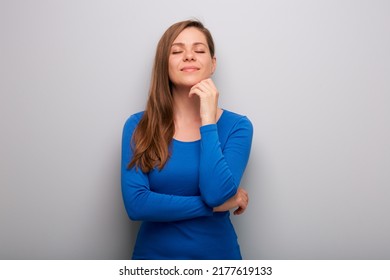 Dreaming Thinking Woman With Closed Eyes. Isolated Female Portrait.