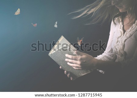 dreams are transformed into butterflies and come out of a magical book Stock photo © 