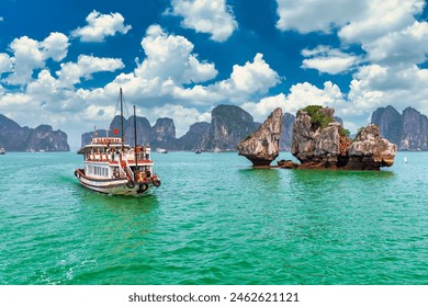 Dreamy sunset landscape Halong Bay, Vietnam view from adove. This is the UNESCO World Heritage Site, a beautiful natural wonder in northern Vietnam - Powered by Shutterstock