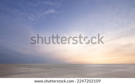 Dreamy Sunset Sky with Beautiful Clouds Horizon Background with Asphalt Floor