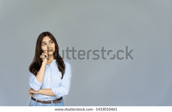 Dreamy Thoughtful Indian Business Woman Student Stock Photo 1433010461 ...