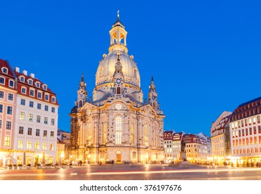 Dresden. Frauenkirche Church At Night.