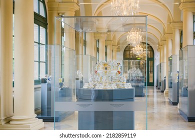 Dresden, Germany, 16 July, 2022. Big Porcelain Collection In Zwinger Museum In Dresden. Vertical.