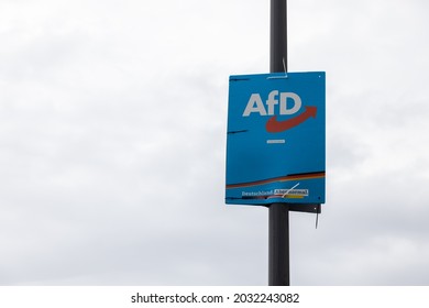 DRESDEN, GERMANY - 26. August 2021: Poster of the Alternative for Germany party for the 2021 Bundestag elections. Campaign of the right-wing conservative party.