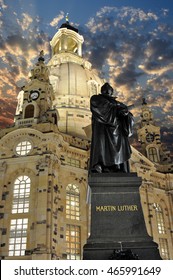 Dresden, Germany - 7th August - Martin Luther statue in front of the church of our Lady, Saxony