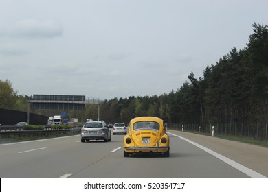 Dresden, Germany - April 24, 2016: Retro Vintage Yellow Beetle Car