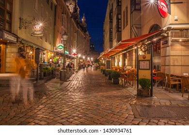 Dresden, Germany - June 12, 2019: Architecture of Dresden city at night, Saxony, Germany. 