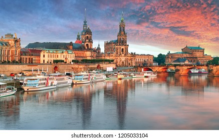 Dresden Panorama At Sunset, Germany