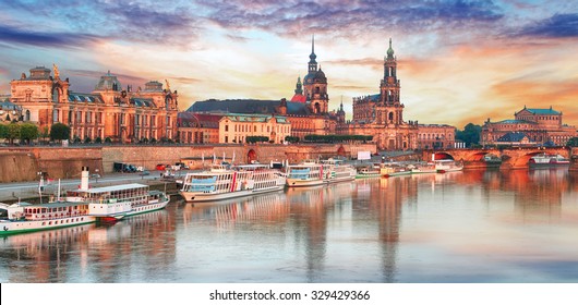 Dresden Panorama At Sunset, Germany