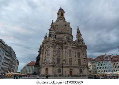 Dresden, Saxon, Germany, July 10, 2022 Historic Old Church Of Our Lady In The City Center