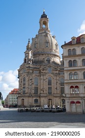 Dresden, Saxon, Germany, July 11, 2022 Historic Old Church Of Our Lady In The City Center