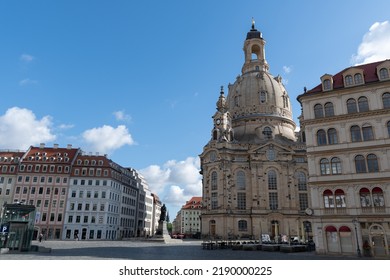 Dresden, Saxon, Germany, July 11, 2022 Historic Old Church Of Our Lady In The City Center