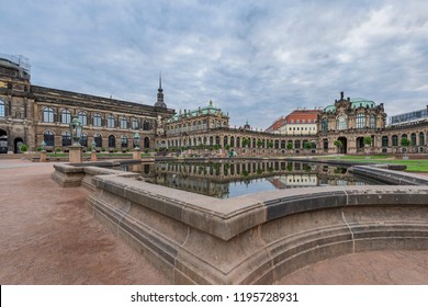 Dresden - View To China Pavilion At Zwinger Palace, Reflected In The Fountain Pool, Saxony, Germany, Dresden, 01.10.2018