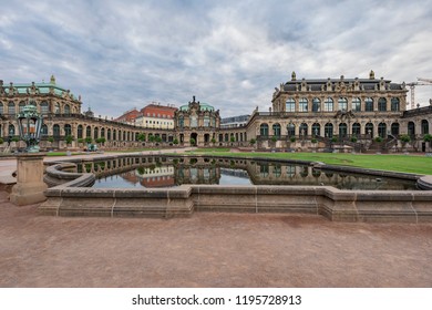 Dresden - View To Zwinger Palace  With The China Pavilion, Reflected In The Fountain Pool, Saxony, Germany, Dresden, 01.10.2018