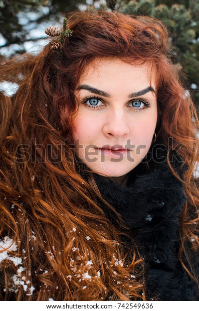 Dressed Winter Clothes She Has Blue Royalty Free Stock Image