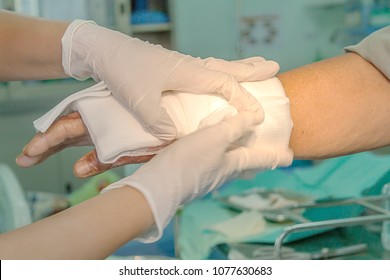 Dressing Burned Wound Hand With Gauze Pad