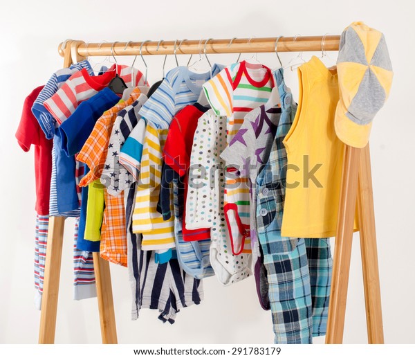 Dressing Closet Clothes Arranged On Hangerscolorful Stock Photo