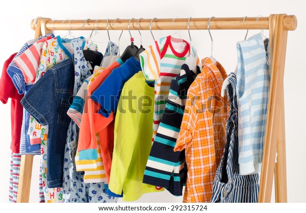 Dressing Closet Clothes Arranged On Hangerscolorful Royalty Free