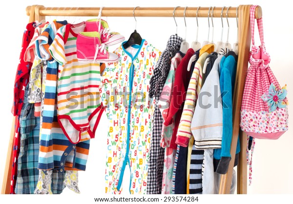 Dressing Closet Clothes Arranged On Hangerscolorful Stock Photo