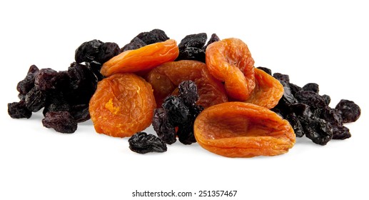 Dried Apricots And Raisins Isolated On White Background