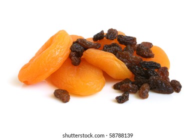 Dried Apricots And Raisins On A White Background