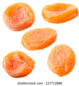 Dried apricots set isolated on white background.