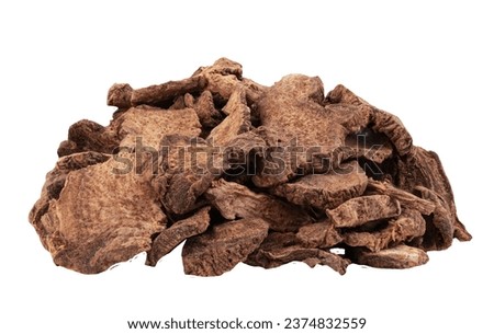 Dried Atractylodes lancea slices isolated on white with clipping path.