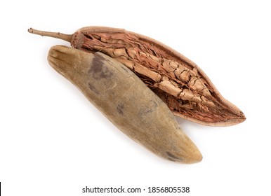 Dried baobab fruit and peel isolated on white background.