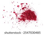 Dried beet root powder scattered isolated on white background, top view