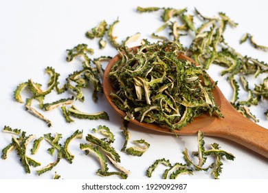 Dried Bitter Gourd On White Background.